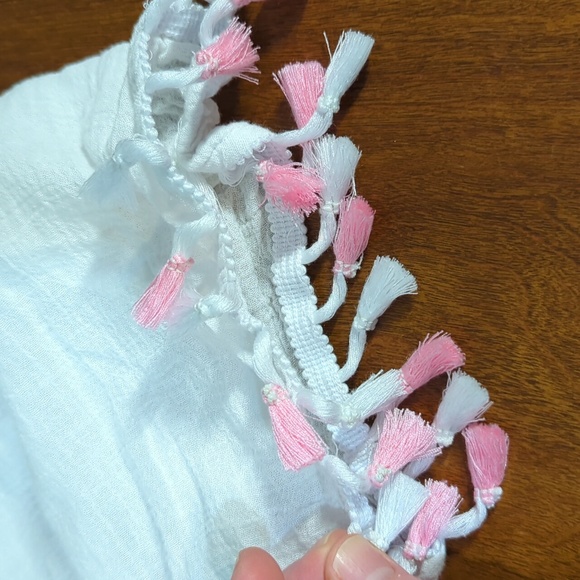 Tommy Bahama Girls Medium 7/8 Beach Cover Up Top White Pink Tassels - Picture 10 of 12